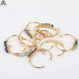 Rainbow Fluorite Stone Chip Beads Cuff Bangles Bracelet