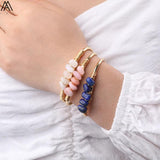 Rainbow Fluorite Stone Chip Beads Cuff Bangles Bracelet