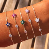 Delicate Flower Charm Cz Link Chain Bracelet For Women