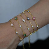 Delicate Flower Charm Cz Link Chain Bracelet For Women