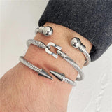 3pcs/Set Men Bracelet Stainless Steel Hemp Rope Bangles Sets Jewelry