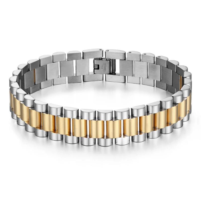 Golden Stainless Steel Watch Chain Style Bracelet Men Women