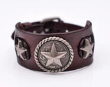 Metal Studded Punk Wide Leather Bracelet Bangle Brown