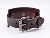Metal Studded Punk Wide Leather Bracelet Bangle Brown
