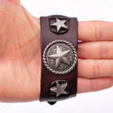Metal Studded Punk Wide Leather Bracelet Bangle Brown