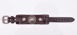 Metal Studded Punk Wide Leather Bracelet Bangle Brown