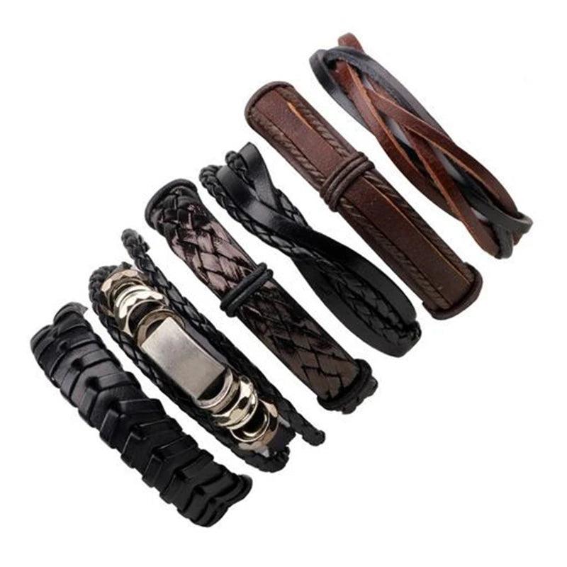 Vintage Multilayer Leather Bracelet Set Men Women Punk Bracelets