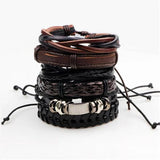 Vintage Multilayer Leather Bracelet Set Men Women Punk Bracelets