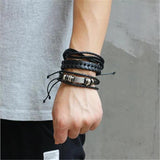 Vintage Multilayer Leather Bracelet Set Men Women Punk Bracelets