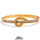 CZ Wheat Stainless Steel Bangle Bracelet 18K Plated