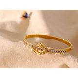CZ Wheat Stainless Steel Bangle Bracelet 18K Plated
