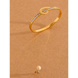 CZ Wheat Stainless Steel Bangle Bracelet 18K Plated