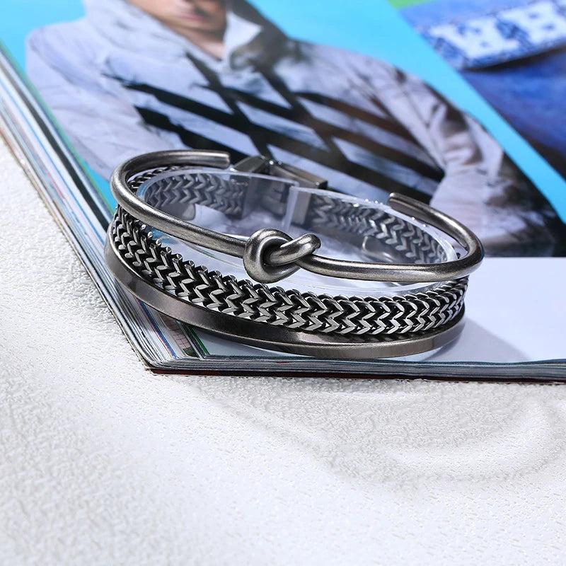 Vintage Men's Bracelet Set Stainless Steel Curban Chain Wristband