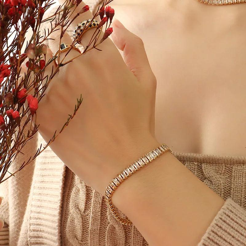 Waterproof Zircon Bracelet for Women Stainless Steel