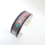 Tibetan Six Words Mantras Amulet Bangles Copper Inlay Colorful Stone Open Cuff