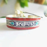 Tibetan Six Words Mantras Amulet Bangles Copper Inlay Colorful Stone Open Cuff