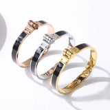 Stainless Steel Spring Clasp Bangle Bracelet Rose Border Wedding Jewelry Gift
