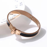 Stainless Steel Spring Clasp Bangle Bracelet Rose Border Wedding Jewelry Gift