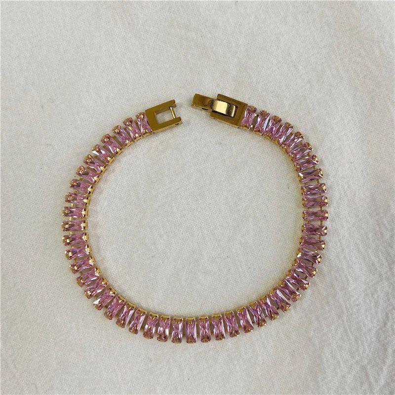 High End PVD Green Clear Pink Crystal Pave Bracelet Tarnish