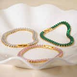 High End PVD Green Clear Pink Crystal Pave Bracelet Tarnish