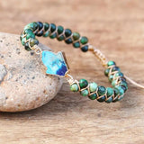 4mm Beads Fatima Hands Charm Bracelets African Jasper String Braided Bracelets