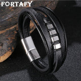 FORTAFY Braided Leather Wrap Bracelet for Men FR1140