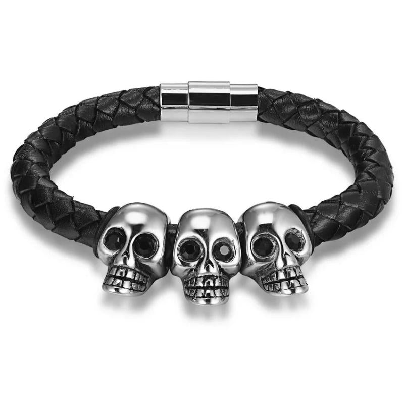 Skeleton Totem Leather Bracelet with Magnetic Clasp