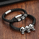 Skeleton Totem Leather Bracelet with Magnetic Clasp