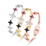 Flower Plated Women Girls Cuff Bangle Stainless Steel Wedding Gift