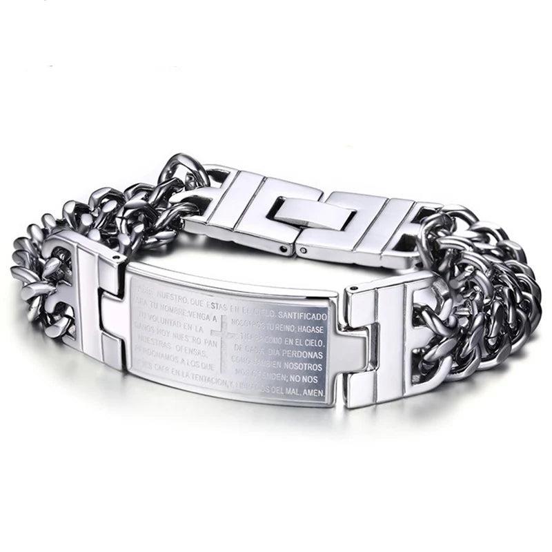Men's Stainless Steel Scripture Cross Bangle Bracelet