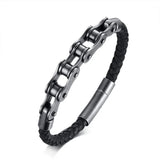 Mingao Man Bracelet Stainless Steel Bicycle Chain Leather Bracelet