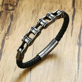 Mingao Man Bracelet Stainless Steel Bicycle Chain Leather Bracelet