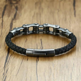 Mingao Man Bracelet Stainless Steel Bicycle Chain Leather Bracelet
