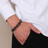 Mingao Man Bracelet Stainless Steel Bicycle Chain Leather Bracelet