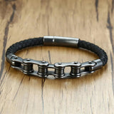 Mingao Man Bracelet Stainless Steel Bicycle Chain Leather Bracelet
