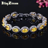Big Oval Round CZ Yellow Stone Tennis Bracelet Silver Party Jewelry