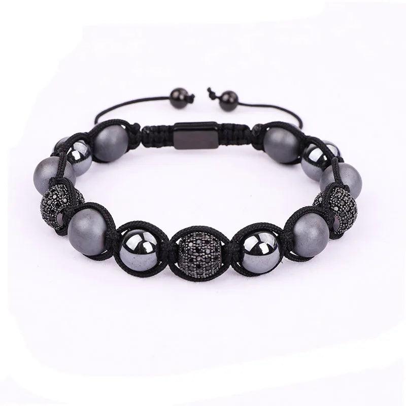 Men's Hematite Beads CZ Micro Ball Bracelet