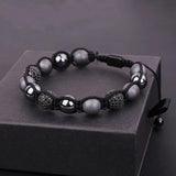 Men's Hematite Beads CZ Micro Ball Bracelet