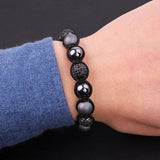 Men's Hematite Beads CZ Micro Ball Bracelet