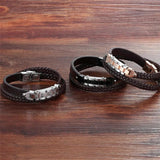 Men's Stainless Steel Leather Bracelet Brown Rope Chain Gift