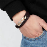 Men's Stainless Steel Leather Bracelet Brown Rope Chain Gift