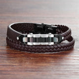 Men's Stainless Steel Leather Bracelet Brown Rope Chain Gift