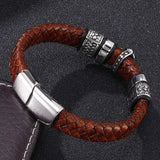 Vintage Men Brown Leather Cross Bracelet Stainless Steel