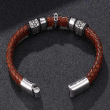Vintage Men Brown Leather Cross Bracelet Stainless Steel