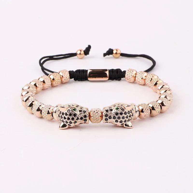 Stainless Steel Leopard Macrame Friendship Bracelet Men Jewelry