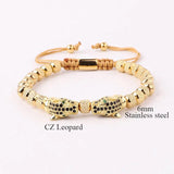Stainless Steel Leopard Macrame Friendship Bracelet Men Jewelry