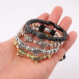 Stainless Steel Leopard Macrame Friendship Bracelet Men Jewelry