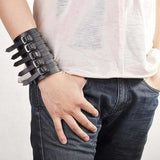 Wide Wristband Metal Punk Style Leather Bracelet Unisex