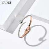 Rose Charms Snake Bracelet Stainless Steel Jewelry Women Cuff Bangles