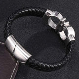 Punk Stainless Steel Bowknot Leather Bracelet Men Magnetic Buckle Bracelet
